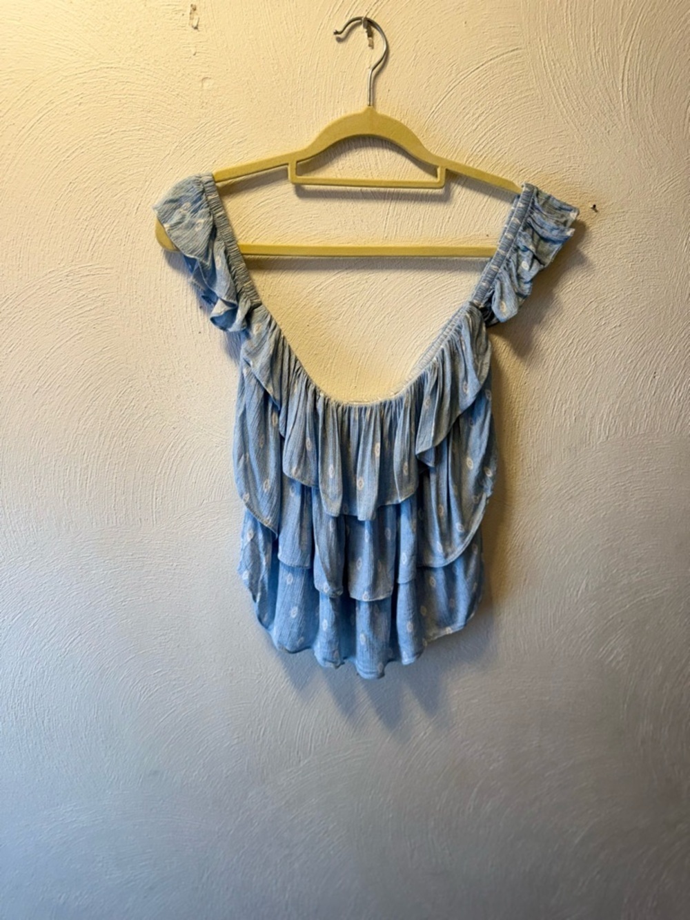 MISA Los Angeles Blue White Ruffle Boho Crop Top XS Flowy Festival Cottagecore - Picture 3 of 6